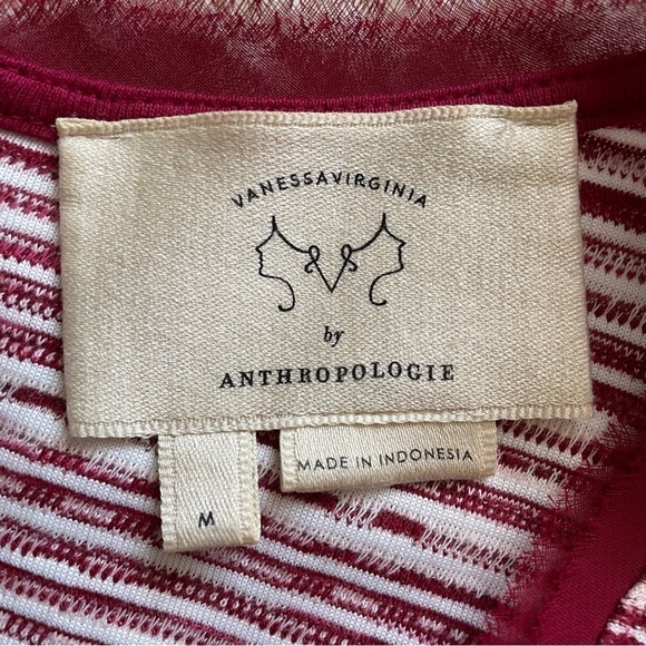Anthropologie Vanessa Virginia Tank Top Indira Textured Striped Red White M - Picture 10 of 12